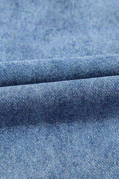 Short Sleeve Collared Patched Pocket Denim Mini Dress - Trendsi - Flyclothing LLC