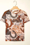 Western Horseshoe Printed Mesh Short Sleeve T Shirt - Trendsi - Flyclothing LLC
