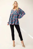 Celeste Full Size Tiered Floral V-Neck Long Sleeve Blouse - Trendsi - Flyclothing LLC