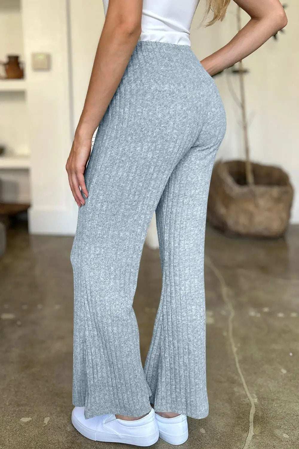 Ribbed High Waist Flare Pants - Trendsi - Flyclothing LLC