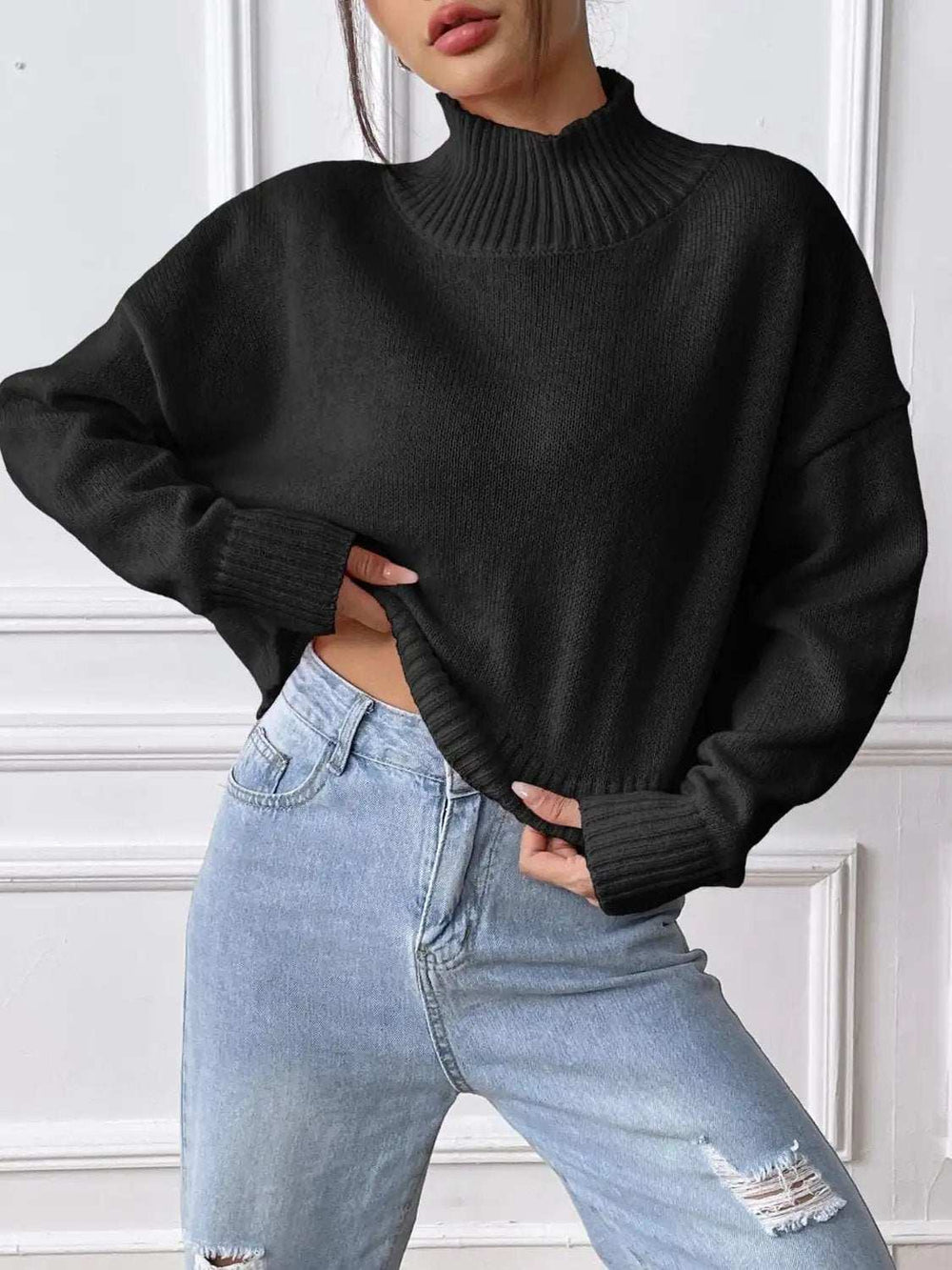 Turtleneck Long Sleeve Sweater - Trendsi - Flyclothing LLC