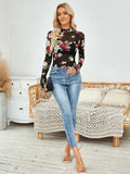 Floral Mock Neck Long Sleeve Top - Trendsi - Flyclothing LLC