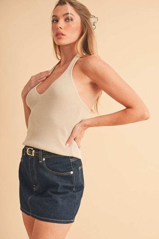 Aemi + Co Ribbed Halter Neck Cami - Trendsi - Flyclothing LLC