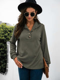 Half Button Long Sleeve T-Shirt - Trendsi - Flyclothing LLC