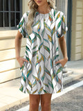 Printed Round Neck Short Sleeve Mini Dress - Trendsi - Flyclothing LLC