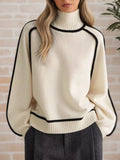 Contrast Trim Turtleneck Sweater - Trendsi - Flyclothing LLC