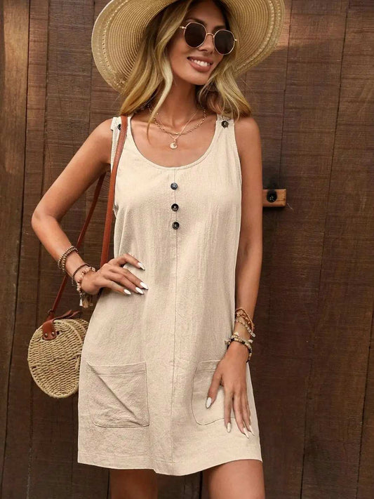 Decor Button Mini Tank Dress with Pockets - Trendsi - Flyclothing LLC