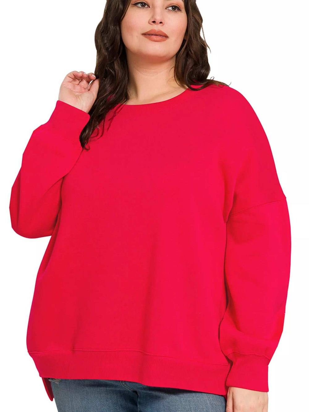 Zenana Full Size Fleece Hi-low Boyfriend Sweatshirts with Pockets Plus Size - Trendsi - Flyclothing LLC