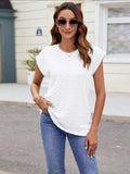 Textured Round Neck Cap Sleeve T-Shirt - Trendsi - Flyclothing LLC