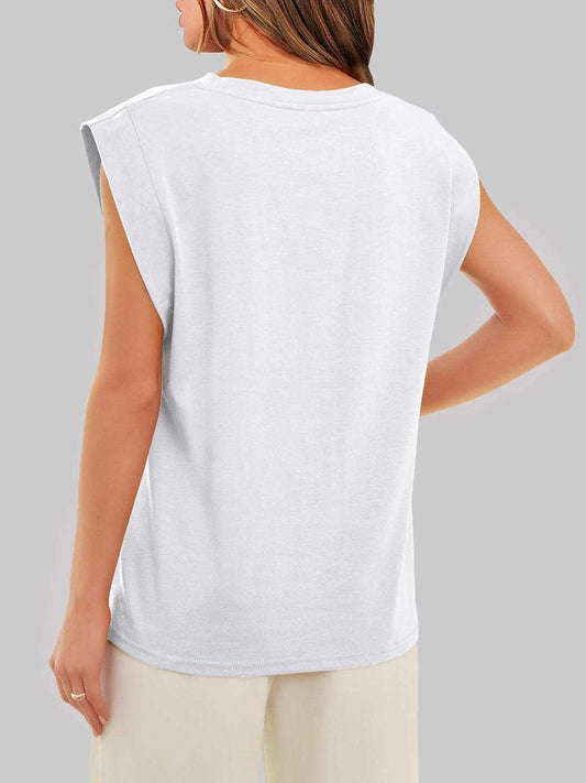 Florira Round Neck Cap Sleeve T-Shirt - Trendsi - Flyclothing LLC