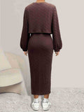 Open Front Long Sleeve Cardigan and Side Slit Cami Dress Set - Trendsi - Flyclothing LLC