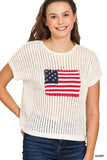 Zenana Viscose American Flag Openwork Knit Top - Trendsi - Flyclothing LLC