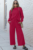 Double Take Full Size Textured Long Sleeve Top and Drawstring Pants Set - Trendsi - Flyclothing LLC