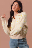 SO ME Floral Stripe Polo Collar Sweater - Trendsi - Flyclothing LLC