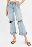 RISEN Full Size Mid Rise Fit Boyfriend Jeans with Cuff Plus Size - Trendsi - Flyclothing LLC