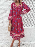 Tassel Tied Printed Long Sleeve Dress - Trendsi - Flyclothing LLC