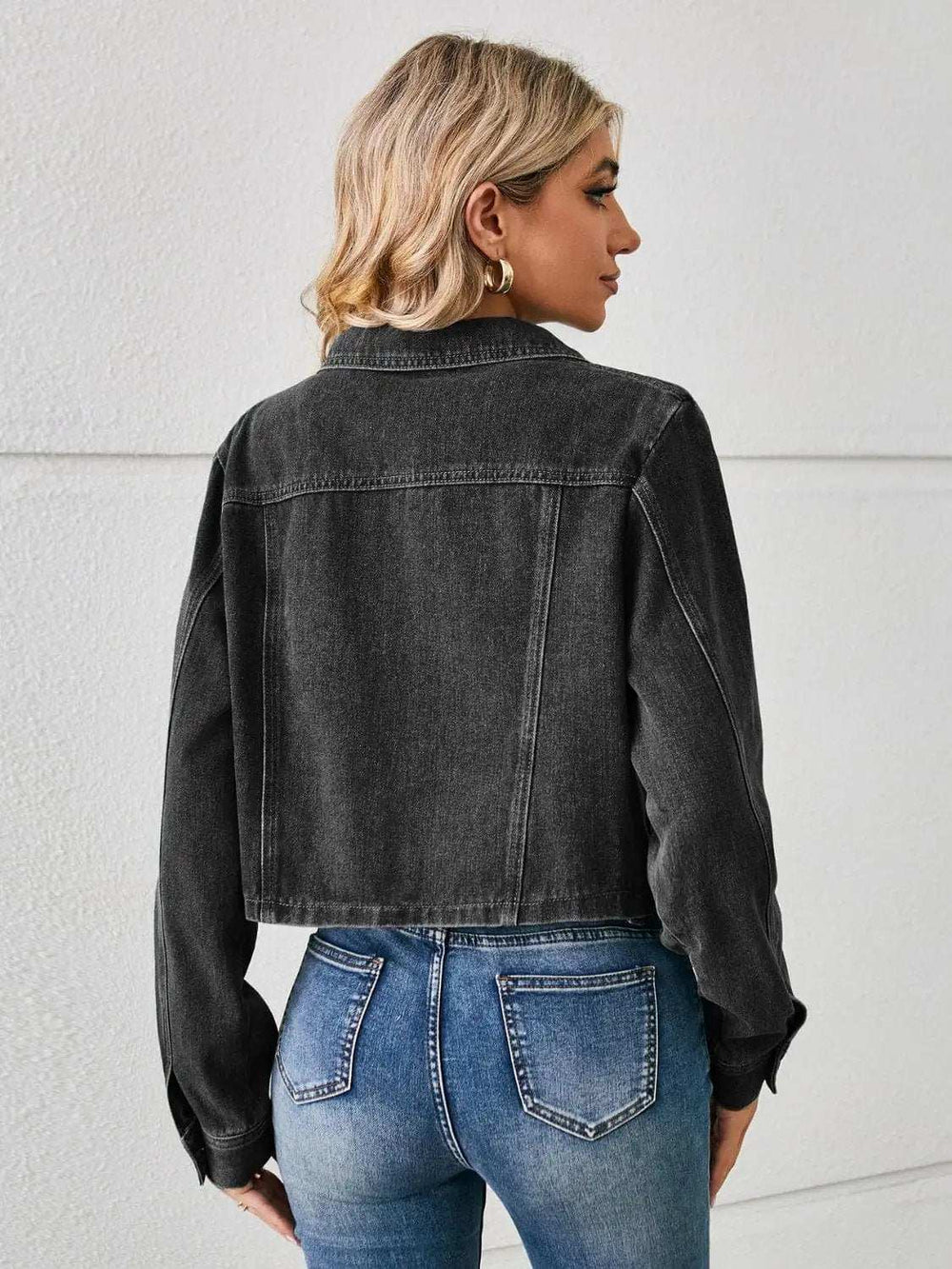 Button Up Long Sleeve Denim Jacket - Trendsi - Flyclothing LLC