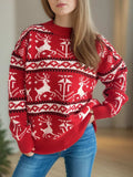 Christmas Element Round Neck Long Sleeve Sweater - Trendsi - Flyclothing LLC