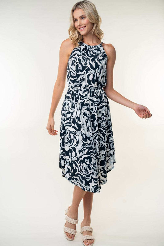 White Birch Tied Ruched Floral Sleeveless Knee Length Dress - Trendsi - Flyclothing LLC