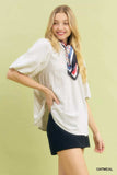 Umgee Linen Scallop Trim V-Neck Blouse - Trendsi - Flyclothing LLC