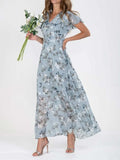 Floral V-Neck Flutter Sleeve Maxi Dress - Trendsi - Flyclothing LLC