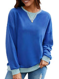 Contrast Round Neck Long Sleeve Sweatshirt - Trendsi - Flyclothing LLC