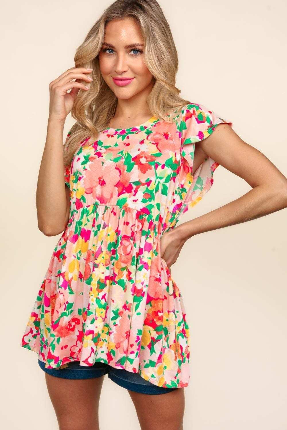 Haptics Floral Peplum Babydoll Blouse - Trendsi - Flyclothing LLC