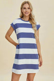 Basic Bae Full Size Striped Round Neck Cap Sleeve Mini Dress - Trendsi - Flyclothing LLC
