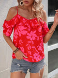 Ruffled Printed Short Sleeve Blouse - Trendsi - Flyclothing LLC