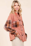 Mittoshop Button Down Contrast Plaid Patchwork Shacket - Trendsi - Flyclothing LLC