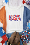 USA Embroidered Cable Textured Knit Cuffed Sleeve Color Block Tee - Trendsi - Flyclothing LLC