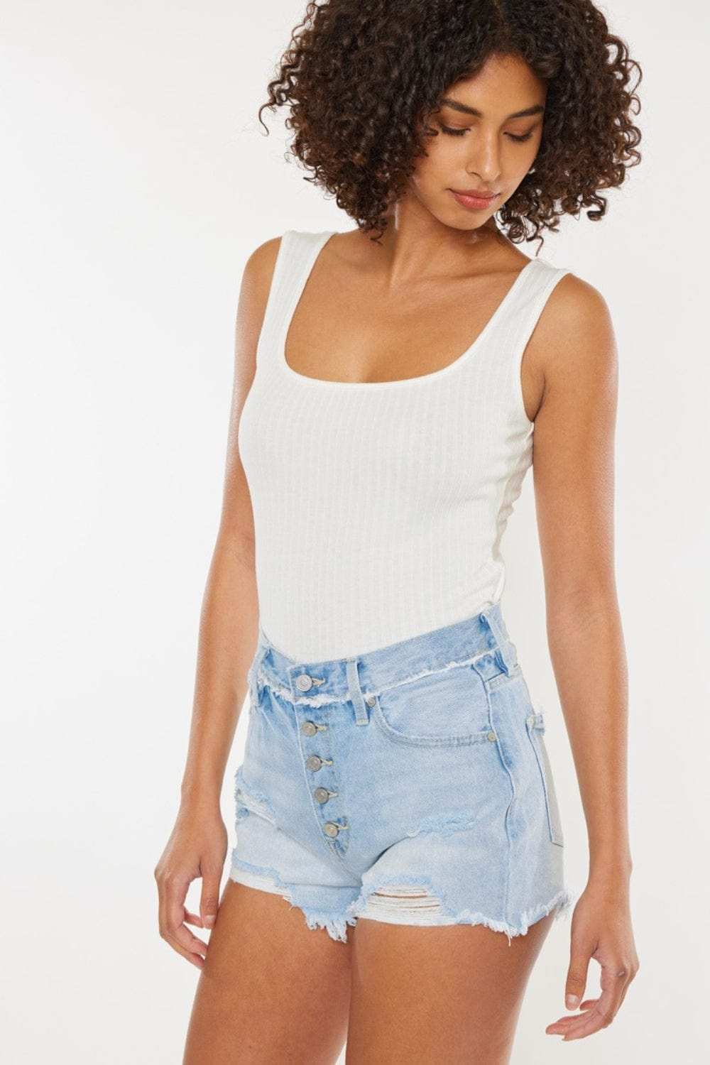 Kancan Distressed Button Fly Denim Shorts - Trendsi - Flyclothing LLC