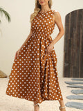 Polka Dot Round Neck Sleeveless Midi Dress - Trendsi - Flyclothing LLC
