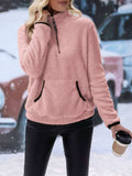 Half Zip Long Sleeve Furry Sweatshirt - Trendsi - Flyclothing LLC