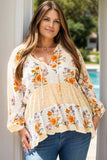 Plus Size Printed Tie Neck Long Sleeve Blouse - Trendsi - Flyclothing LLC