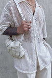 Men's Full Size Lace Half Sleeve Button Down Shirt Plus Size - Trendsi - Flyclothing LLC