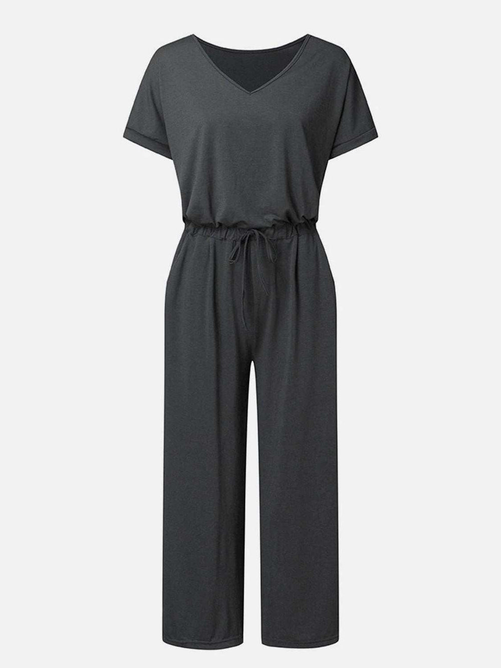 V-Neck Short Sleeve Jumpsuit - Trendsi - Flyclothing LLC