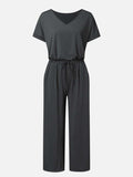 V-Neck Short Sleeve Jumpsuit - Trendsi - Flyclothing LLC