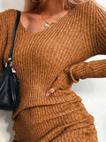 Full Size Ribbed Knit Drawstring Bodycon Sweater Dress Plus Size - Trendsi - Flyclothing LLC
