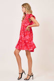 Umgee Full Size Two Tone Floral Print Ruffle Cap Sleeve Mini Dress Plus Size - Trendsi - Flyclothing LLC
