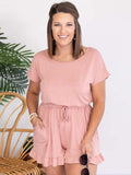 Ruffled Boat Neck Short Sleeve Romper - Trendsi - Flyclothing LLC