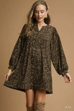 Umgee Leopard Print Long Sleeve Swing Dress - Trendsi - Flyclothing LLC