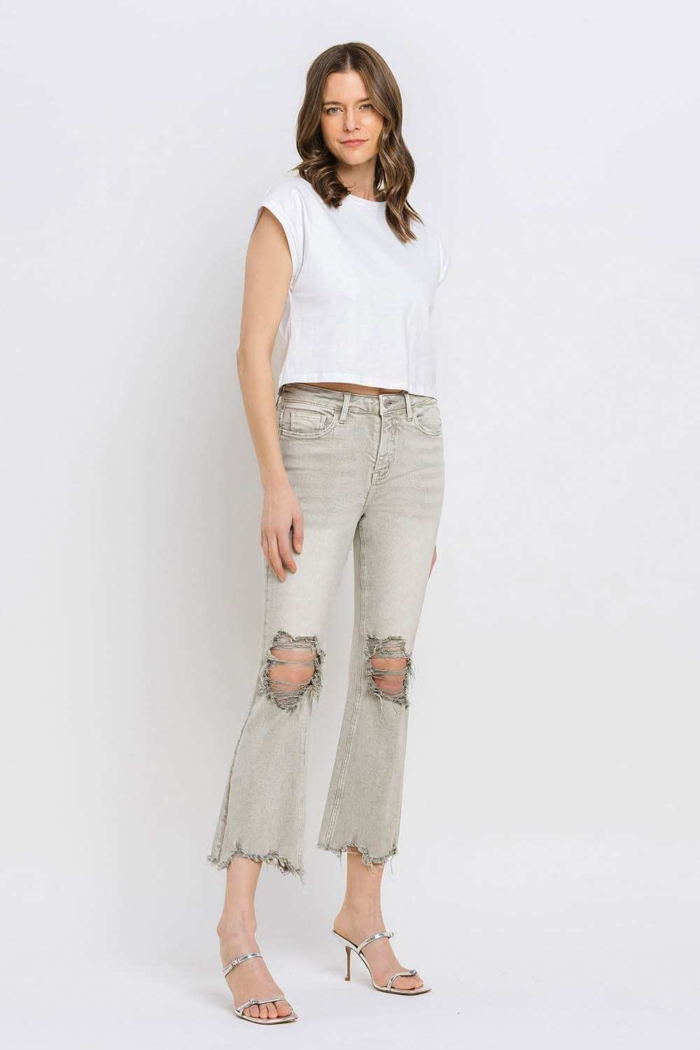 Lovervet Distressed Raw Hem Cropped Flare Jeans - Trendsi - Flyclothing LLC
