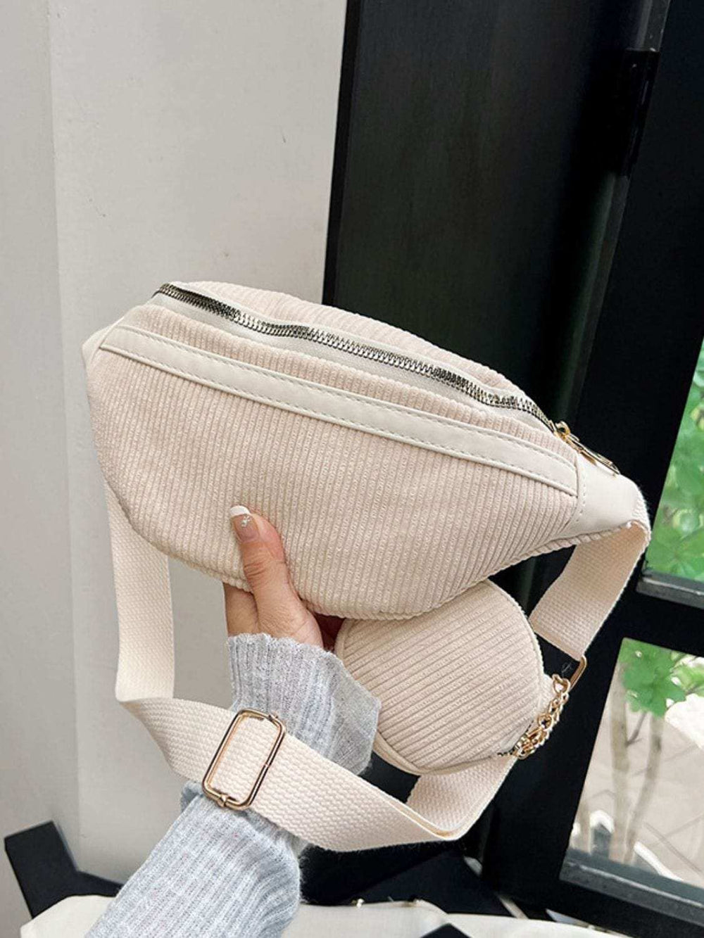 Corduroy Adjustable Strap Crossbody Bag with Pouch - Trendsi - Flyclothing LLC