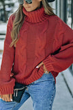 Cable-Knit Turtleneck Dropped Shoulder Sweater - Trendsi - Flyclothing LLC