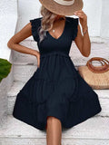 Ruffled V-Neck Cap Sleeve Dress - Trendsi - Flyclothing LLC