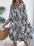 Printed Collared Neck Long Sleeve Dress - Trendsi - Flyclothing LLC