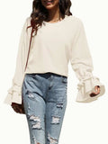 Round Neck Double-Layered Flounce Sleeve Top - Trendsi - Flyclothing LLC
