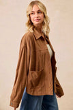 BiBi Corduroy Relaxed Fit Shacket with Back Pleat - Trendsi - Flyclothing LLC