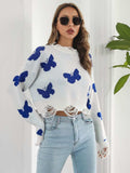 Distressed Butterfly Cropped Sweater - Trendsi - Flyclothing LLC